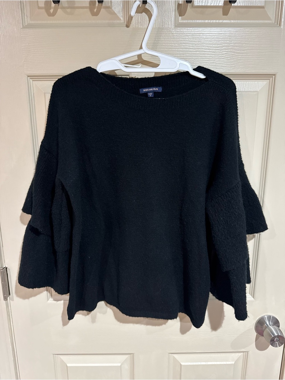 Skies Are Blue Black Tiered-Sleeve Crewneck Sweater